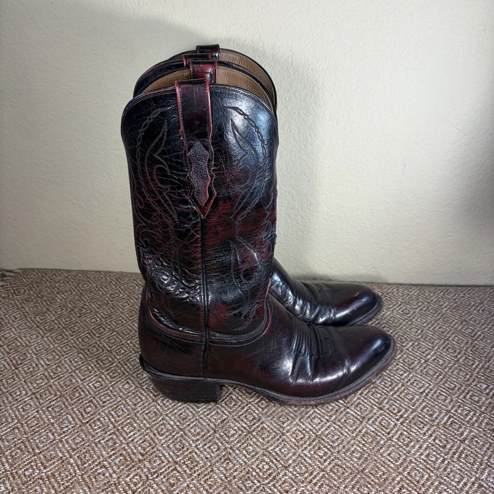 Lucchese 2000 Vintage Black Cherry Western Cowboy Boots Mens Sz 10D Western